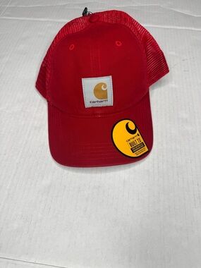 Carhartt Red Trucker Hat with Gold Logo Patch